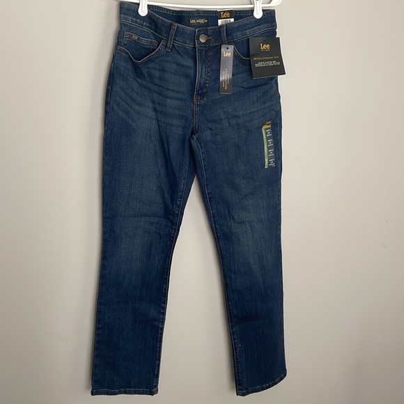 Lee Womens Regular Fit Straight Leg -Flex Motion- Mid Rise- Dark Wash Jeans- 10M - Picture 1 of 14